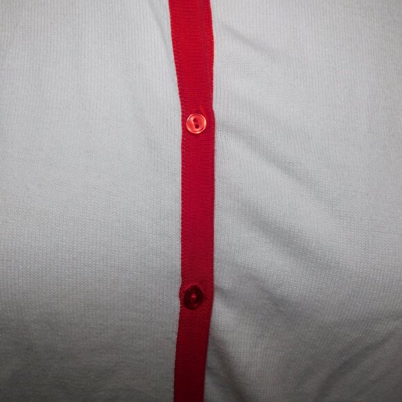 Northern Reflections Women M White Cardigan Sweater Red Navy Blue Striped detail - Picture 6 of 10